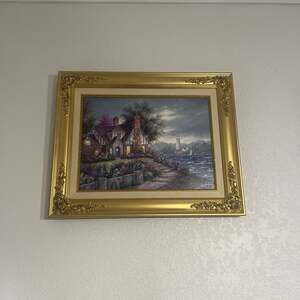 Thomas Kinkade 'The Light of Peace' Framed Canvas - Coastal Cottage & Lighthouse